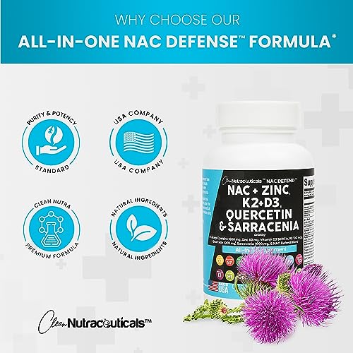 NAC Supplement N-Acetyl Cysteine 1000mg Vitamin D3 K2 Zinc Quercetin