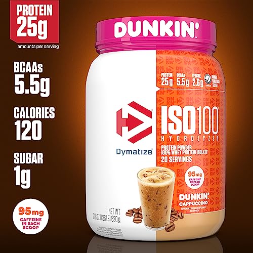 Dymatize ISO100 Hydrolyzed 100% Whey Isolate Protein Powder in Dunkin' Cappuccino Dymatize
