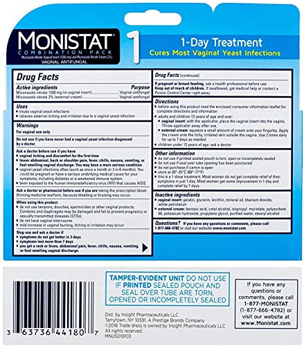 Monistat 1-Day | Day or Night Combination | Yeast Infection Treatment, Prefilled, 1 Pack Monistat