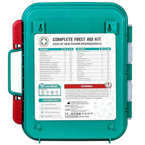 General Medi 420 Pieces Professional First Aid Kit - HardCase First Aid Box - Contains General Medi