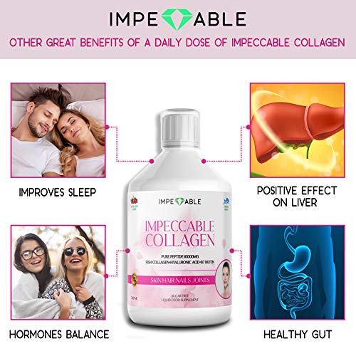 IMPECCABLE Collagen 10.000mg hydrolyzed Sugar Free Liquid Marine Collagen | Supplements for Women and Men Impeccable