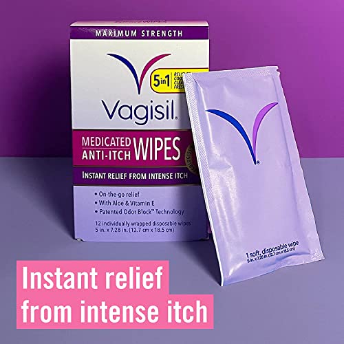 Vagisil Anti-Itch Medicated Wipes, Maximum Strength 12 ea (Pack of 9) Vagisil