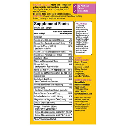 Nature Made Prenatal Multivitamin with Folic Acid, DHA and Choline, Dietary Supplement