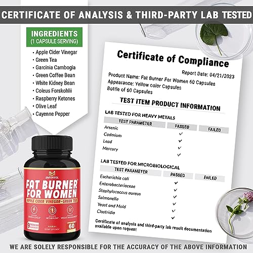 Fat Burner for Women, 9-in-1 Powerful Blend of Apple Cider Vinegar, Green Tea, Garcinia Cambogia BMVINVOL