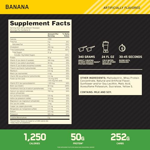 Optimum Nutrition Serious Mass, Weight Gainer Protein Powder with Creatine, Added Optimum Nutrition