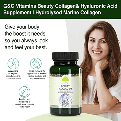 Beauty Collagen | Collagen & Hyaluronic Acid Supplement | 60 Capsules | Hydrolysed Marine Collagen G&G Vitamins