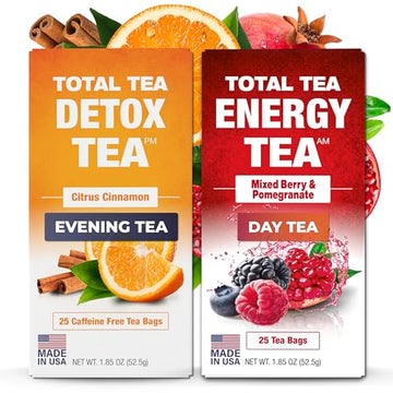 Total Tea Detox Tea & Energy Tea Set - 25 Day Detox Tea - Herbal SIim Tea 