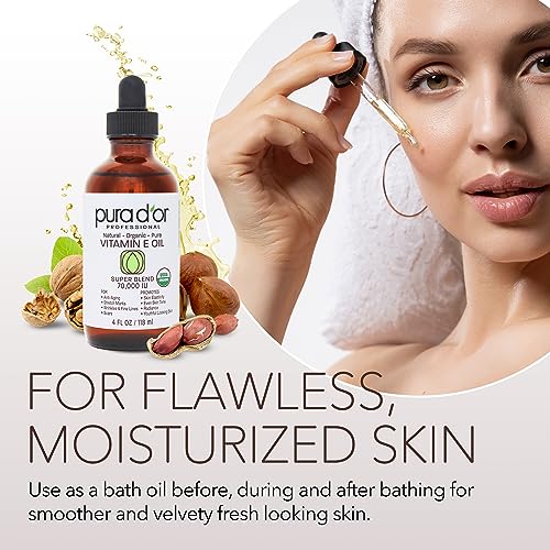 PURA D'OR 4 Oz ORGANIC Vitamin E Oil Blend 70,000 IU - 100% Natural Hexane Free, Sweet Almond PURA D'OR