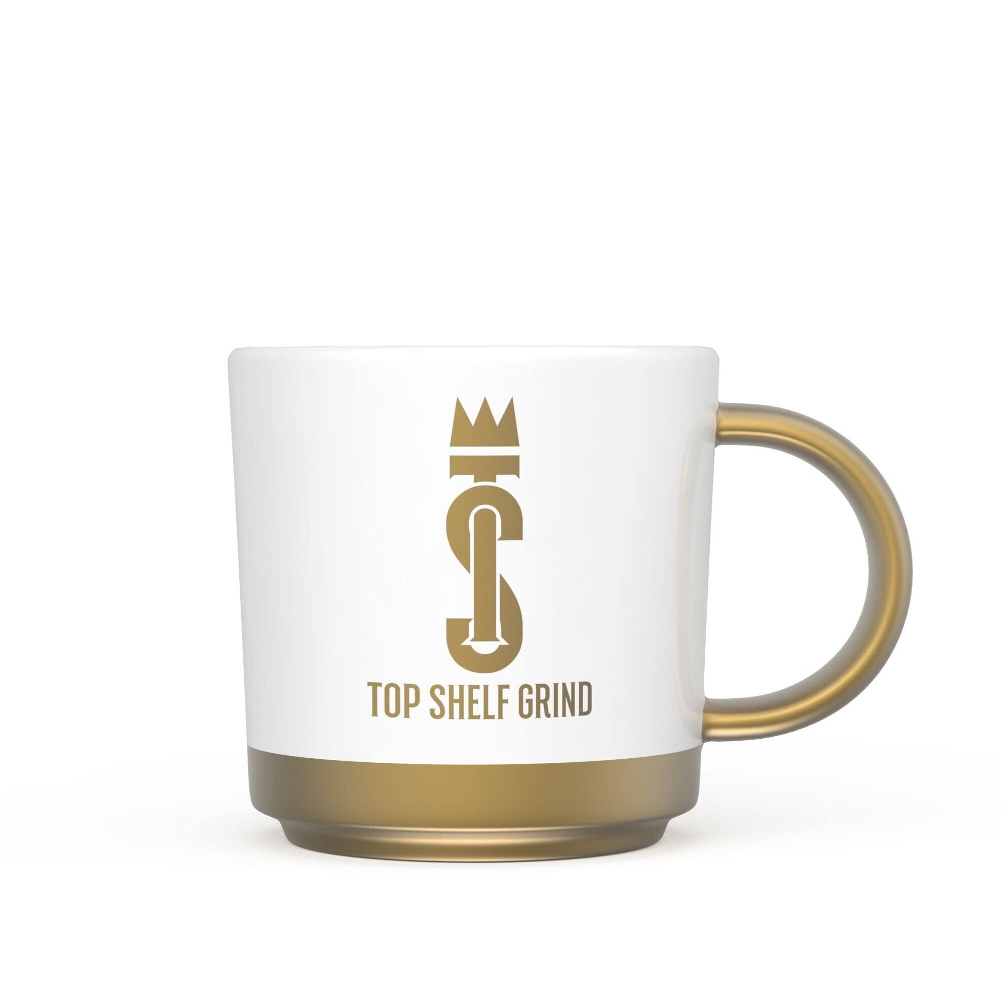 Top Shelf Grind Coffee Mug - The Prosperity Cup (Drink & Grow Rich) - White & Gold Join Top Shelf Grind