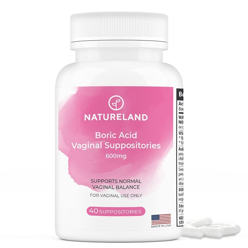 Natureland [40 Count Boric Acid Suppositories 600mg w/ [10 Pack] Vaginal Applicator - Feminine Care Natureland