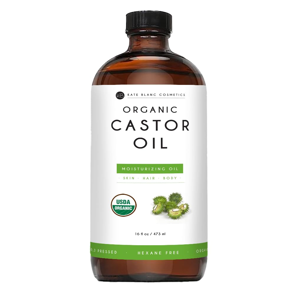 Kate Blanc Cosmetics Castor Oil Organic for Hair Growth & Body (16oz). 100% Pure Cold-Pressed