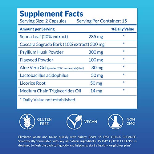 SkinnyBoost Fat Burn & 15 Day Quick Cleanse KIT-Vegan Capsules, Easy to Use: Detox SkinnyBoost