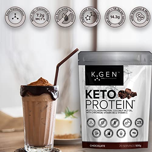 K-GEN™ Keto Collagen Protein Powder Natural Multi Collagen Chocolate Blend, Coconut MCT Vitamin C+B6 K GEN ketogenic enhancement