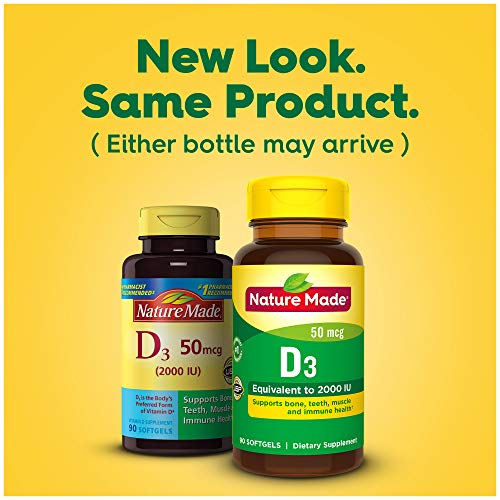 Nature Made Vitamin D3 2000 IU (50 mcg), Dietary Supplement for Bone, Teeth, Muscle Nature Made