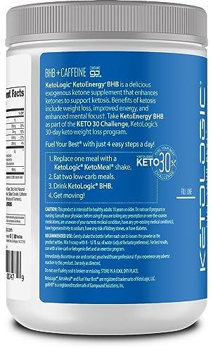 KetoLogic BHB KetoEnergy Exogenous Ketones Powder with Caffeine | Raspberry Lemonade