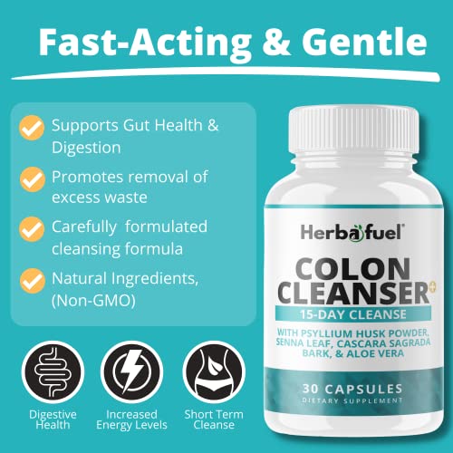 Herbafuel Colon Cleanse - Supports Detox, Gut Health, & Bloating Relief - Contains Herbs Herbafuel