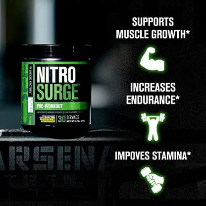 Nitrosurge Pre-Workout & Creatine Monohydrate - Pre Workout Powder With Creatine for Muscle Growth, Increased Strength, Endless Energy, Intense Pumps - Watermelon Preworkout & Unflavored Creatine