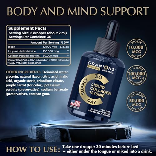 Liquid Collagen Peptides with Biotin and Lysine - Max Hair Skin and Nails Liquid Collagen Granions