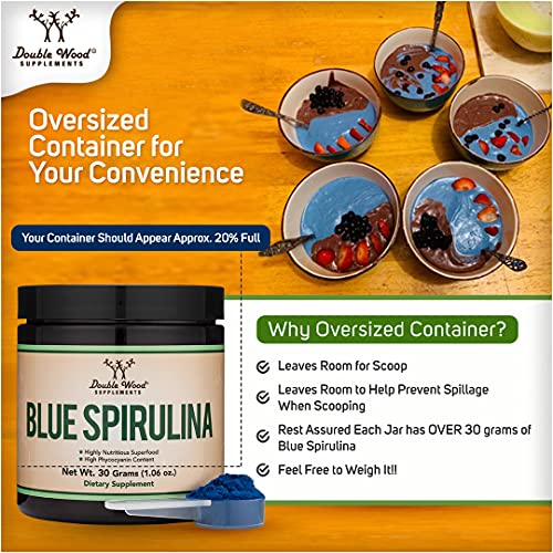 Blue Spirulina Powder - Maximum 35% Phycocyanin Content, Superfood Powder from Blue Double Wood Supplements