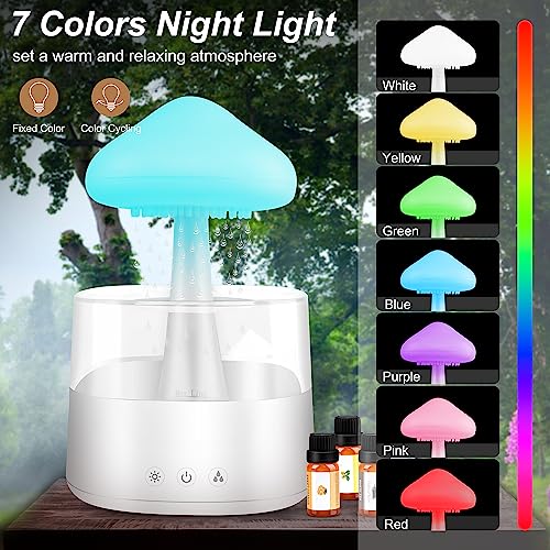 Mushroom Humidifier with Essential Oils, Night Light with 7 Changing Colors, Desk Cloud Lights Mriykio