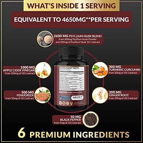 BMVINVOL Psyllium Husk Fiber Supplement 4650mg - Apple Cider Vinegar, Fenugreek BMVINVOL