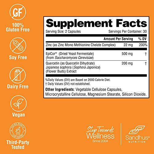 Sandhu's Zinc Quercetin with EpiCor® 60 Vegetarian Capsules - Gluten-Free Zinc Sandhu's