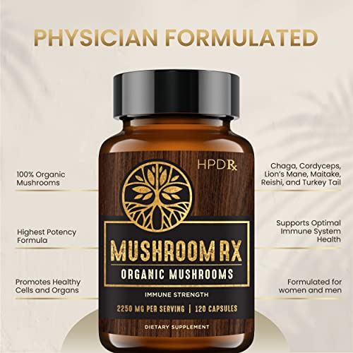 HPD Rx Mushroom Rx Organic Mushroom Extract Blend Max Immunity Dose, Lion’s Mane HPD Rx
