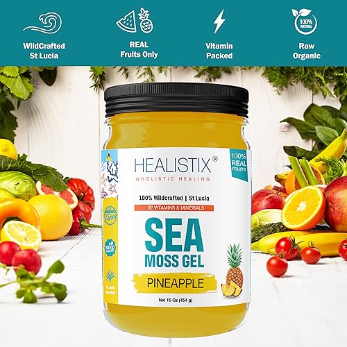 Healistix Pineapple Irish Sea Moss Gel 16 Oz - St Lucia Wildcrafted Seamoss Gel, Packed HX HEALISTIX