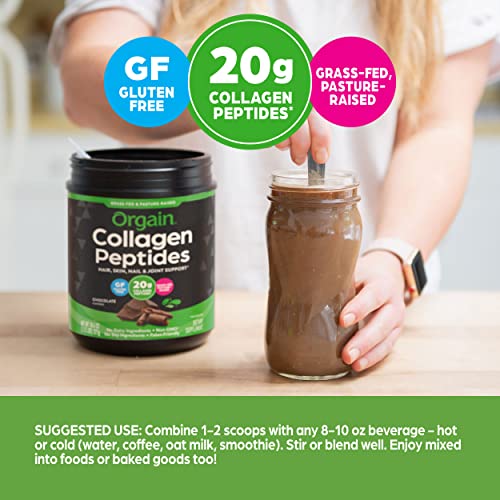 Orgain Hydrolyzed Collagen Powder, 20g Grass Fed Collagen Peptides, Chocolate Orgain