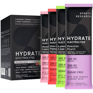 Sports Research Hydrate Electrolytes Powder Packets - Sugar-Free & Naturally Flavored 