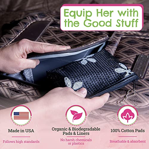 First Period Kit To-go! - Organic Biodegradable Tween Pads & Liner - Period Bags for Teen Girls Be Prepared. Period.