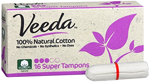 Veeda 100% Natural Cotton Applicator Free Tampons, 16 Count Super Absorbency unscented Veeda