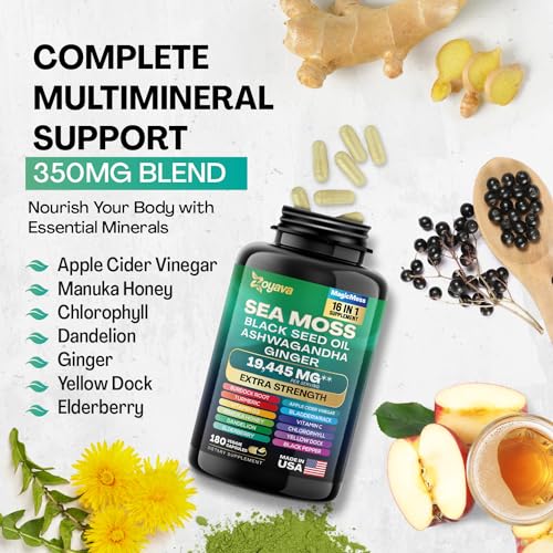 Sea Moss 7000mg Black Seed Oil 4000mg Ashwagandha 2000mg Turmeric 2000mg Zoyava