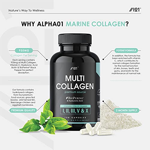 Multi Collagen Protein Capsules - Types I, II, III, V & X - Wild Caught Marine, Grass Fed Bovine, Eggshell & Free-Range Chicken Collagen Powder Revive Naturals