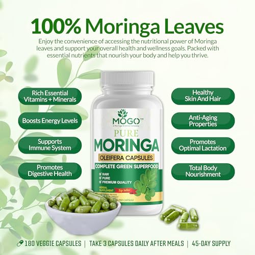 MOGO Moringa Oleifera Capsules | 100% Pure Single Origin Moringa Leaf Powder Supplement MOGO