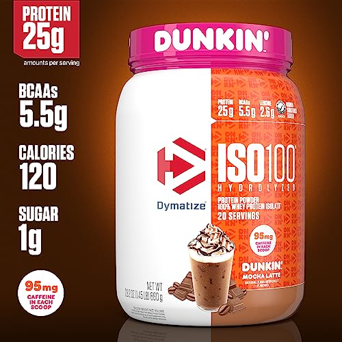 Dymatize ISO100 Hydrolyzed Protein Powder in Dunkin' Mocha Latte Flavor, 100% Whey Dymatize