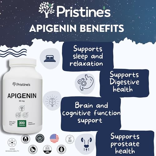 PRISTINE'S Apigenin Relaxation & Sleep Supplement Support - 50mg 300 Day Supply PRISTINE'S