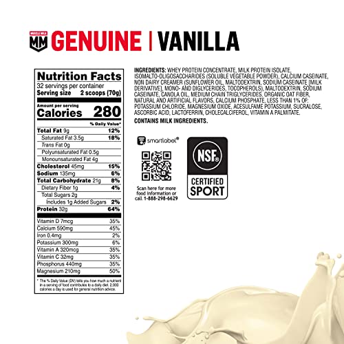 Muscle Milk Genuine Protein Powder, Vanilla Creme, 32g Protein, 5 Pound, 32 Servings Muscle Milk
