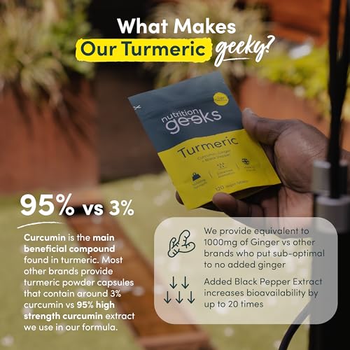 Nutrition Geeks Turmeric Tablets 2000 mg with Black Pepper & Ginger, High Strength Nutrition Geeks