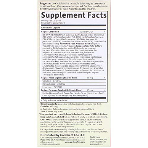 Raw Probiotics Vaginal Care, 30 Vegetarian Capsules - Garden of Life, promote yeast balance Garden of Life