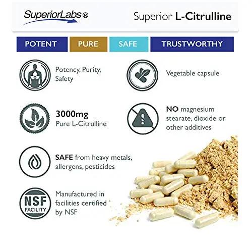 Superior Labs – Pure L-Citrulline – Free Form – Optimal 3,000mg Dosage – 150 Vegetable Superior Labs