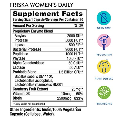 FRISKA Women’s Daily Digestive Enzyme and Probiotics Supplement, Advanced FR!SKA