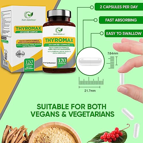 Natures Zest Thyroid Support Supplement for Women & Men - 120 Vegan Capsules Natures Zest