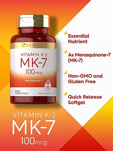 Carlyle Vitamin K2 Supplement 100mcg | K2 MK7 | 150 Softgels | Non-GMO Carlyle