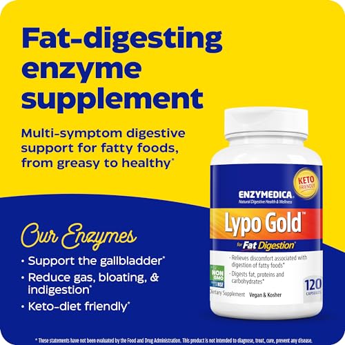 Enzymedica Lypo Gold, Digestive Enzymes for Fat Digestion, Offers Fast Acting Gas Enzymedica