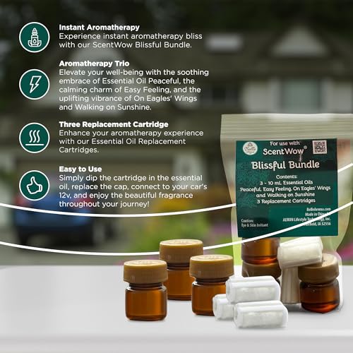 ScentWow® Aromatherapy Car Diffuser Refill Essential Oil Bundle with Three Refill Pads and 10ml Bottles Belle Aroma