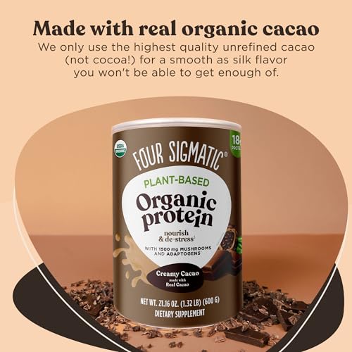 Four Sigmatic Organic Plant-Based Protein Powder Creamy Cacao Protein with Lion’s Mane Four Sigmatic