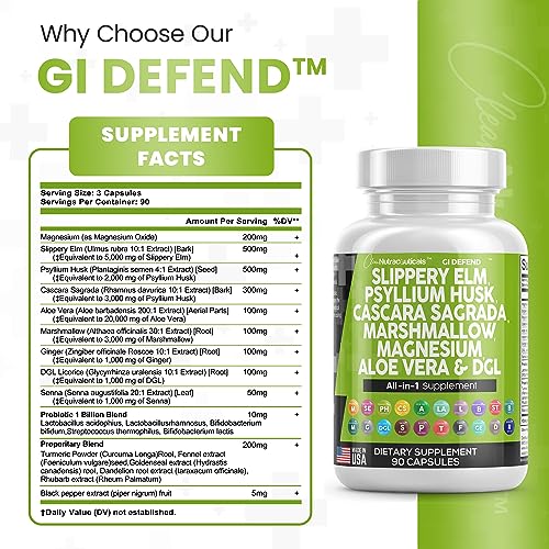 Slippery Elm 5000mg Psyllium Husk 2000mg Pre Probiotic Digestive Gut