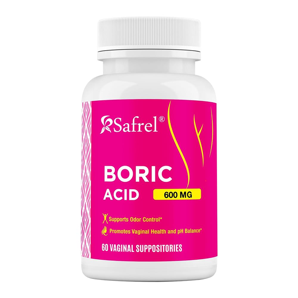 Safrel Boric Acid Vaginal Suppositories - 60 Count (1-Pack) – 100% Pure USA-Made, Supports Intimate