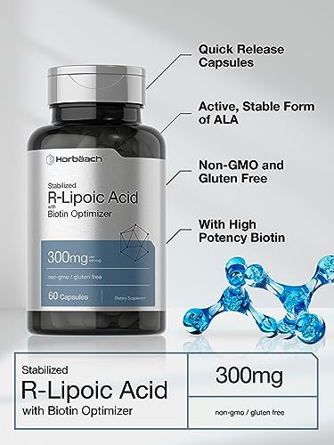 Stabilized R-Lipoic Acid 300mg | 60 Capsules | with Biotin Optimizer | Non-GMO, Gluten Horbäach
